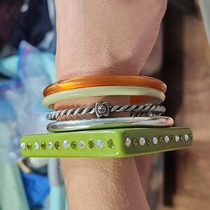 Vintage Lot of Bracelets Green, Amber, Silver
